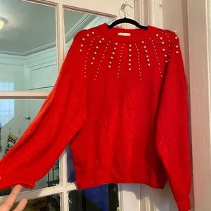 Red H&M Sweater with Pearl Detail